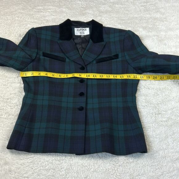 Y2K Kasper A.S.L. two piece skirt suit in blue and green plaid, size 4P - Picture 5 of 13